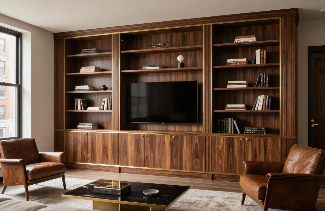 Library & Media Wall — Custom Cabinetry by HS Kitchens Studio, Manhattan, NY