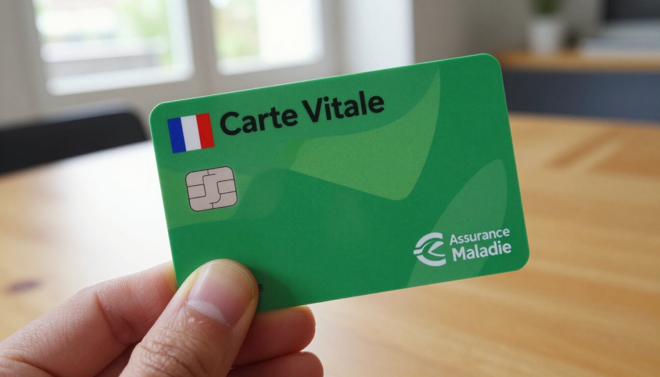 French Carte Vitale health insurance card, the iconic green Assurance Maladie card