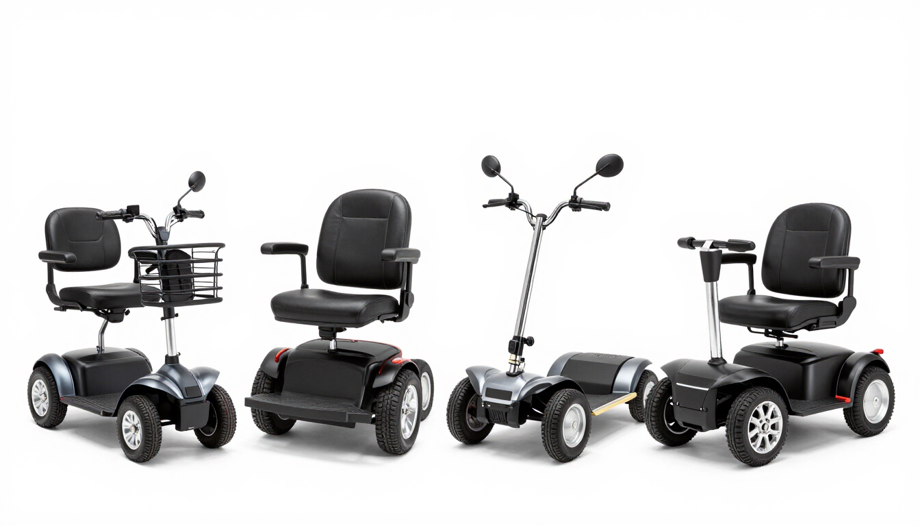 Comparison of compact travel, three-wheel, four-wheel, and heavy-duty mobility scooters