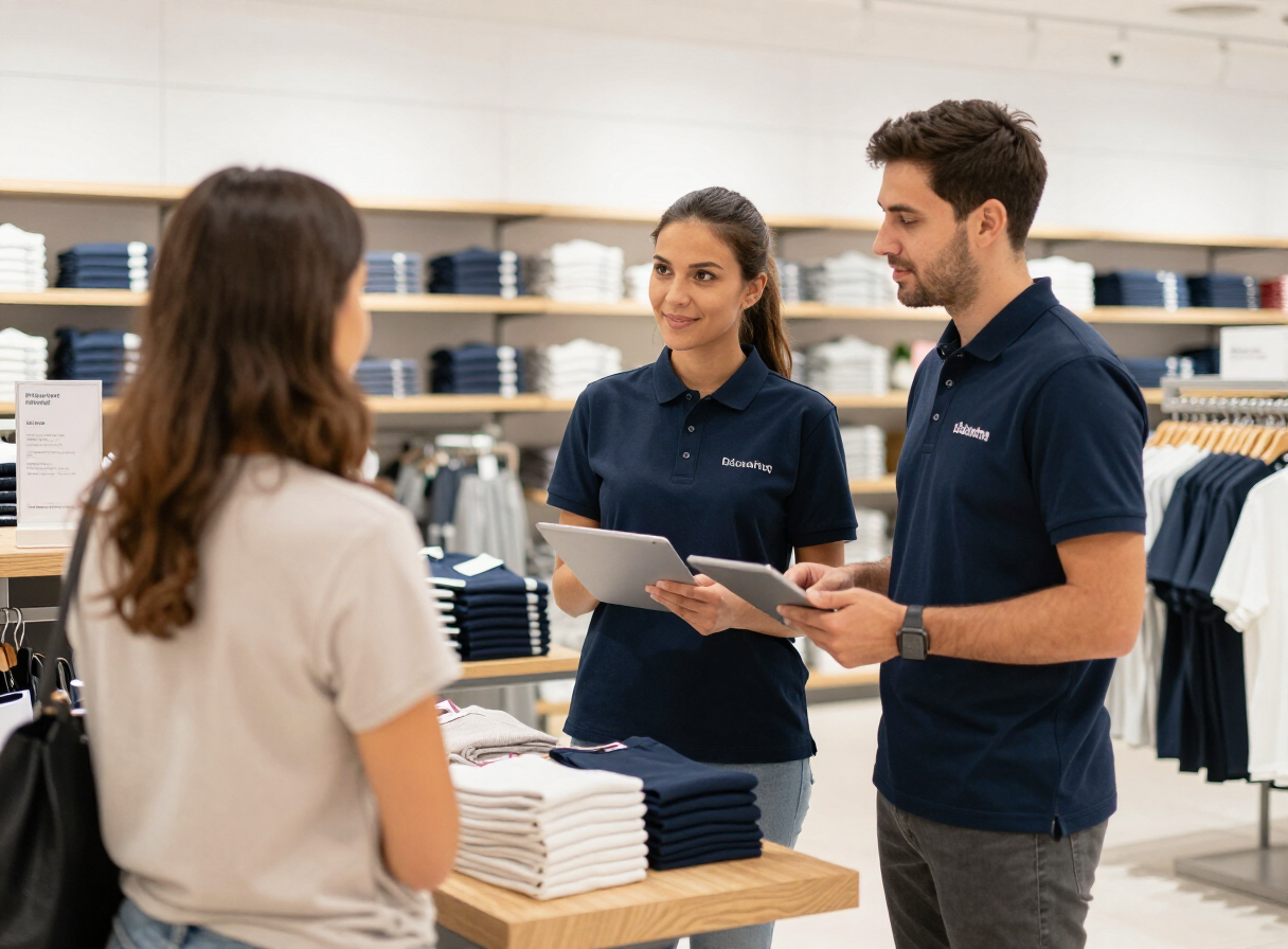 Retail team in branded uniforms in a store