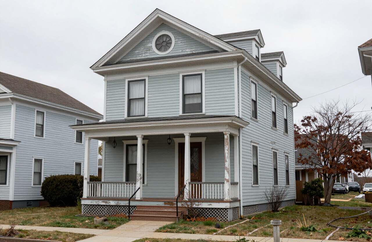 Rutherford NJ Victorian home before color refresh with peeling paint
