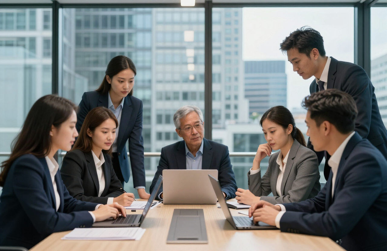 Corporate professionals collaborating in a modern London office