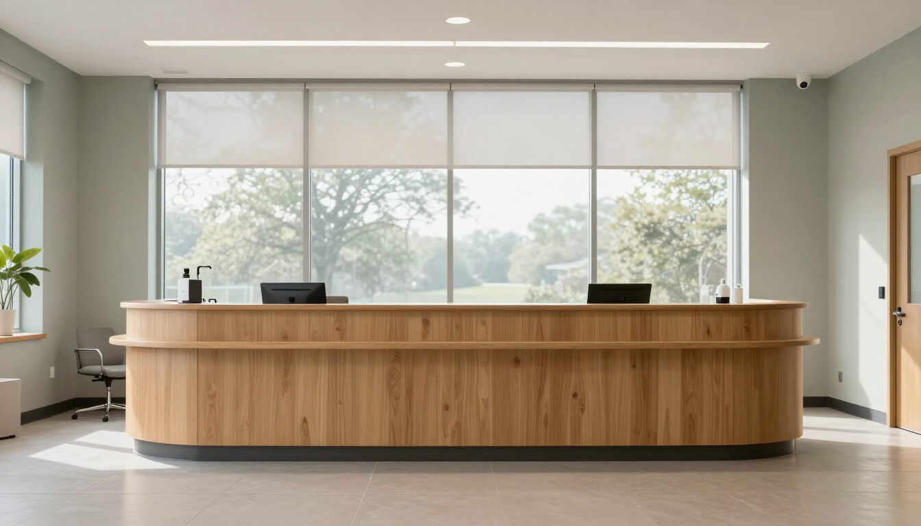 Quiet medical practice administrative office with morning light