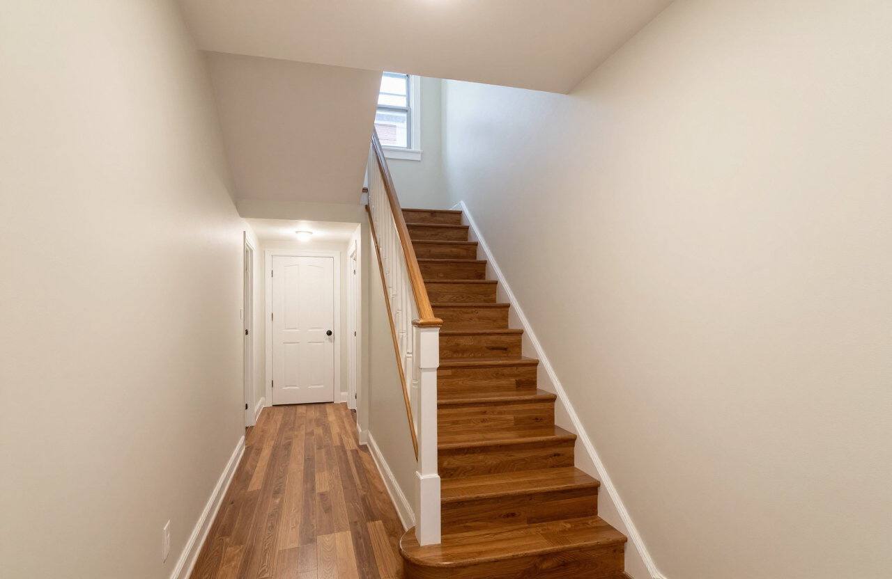 Freshly painted apartment hallway common area in West New York NJ with durable eggshell finish