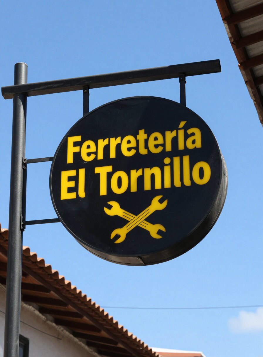 Letrero circular iluminado para ferretería