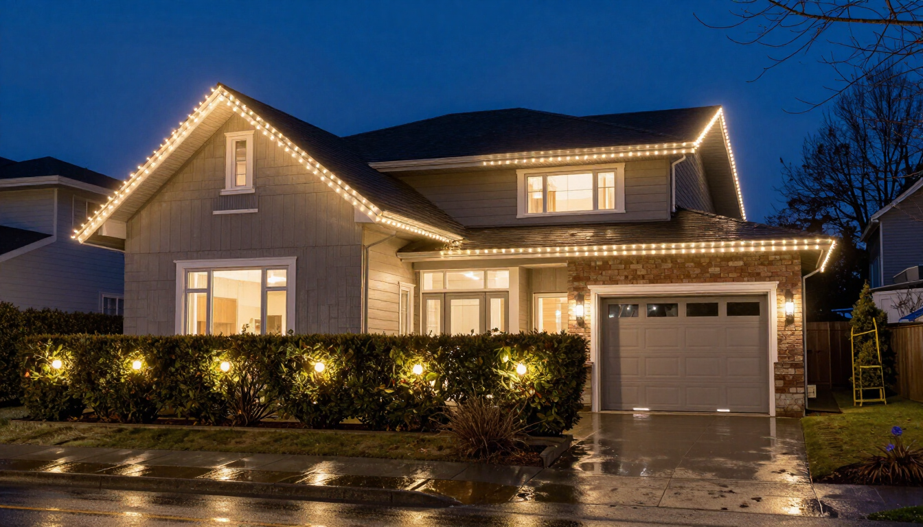 Christmas net light coverage in Surrey for shrubs and hedges with thorough seasonal yuletide decorating.