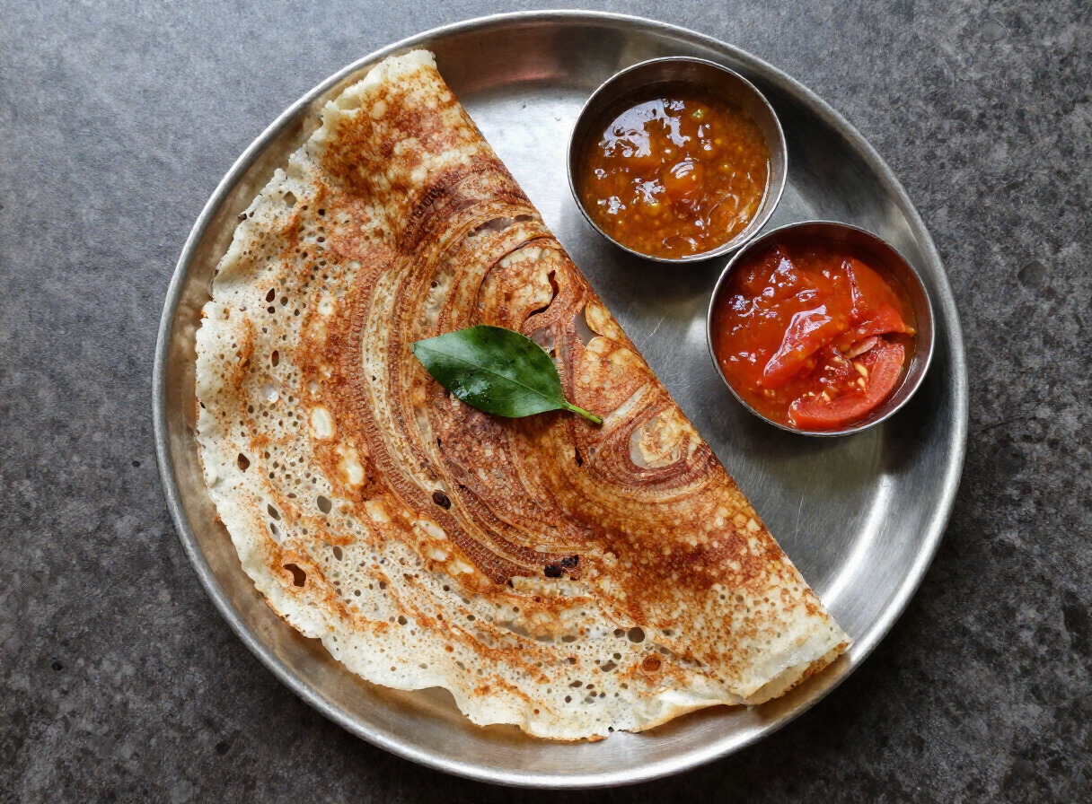 Raagi Dosa with Tomato Chutney