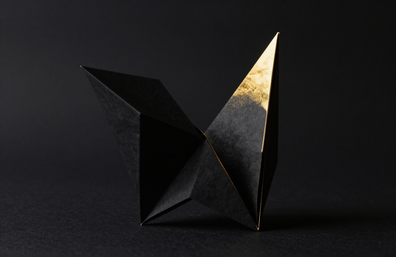 Abstract unfolding form with gold edges — the UNFOLD MEDIA philosophy