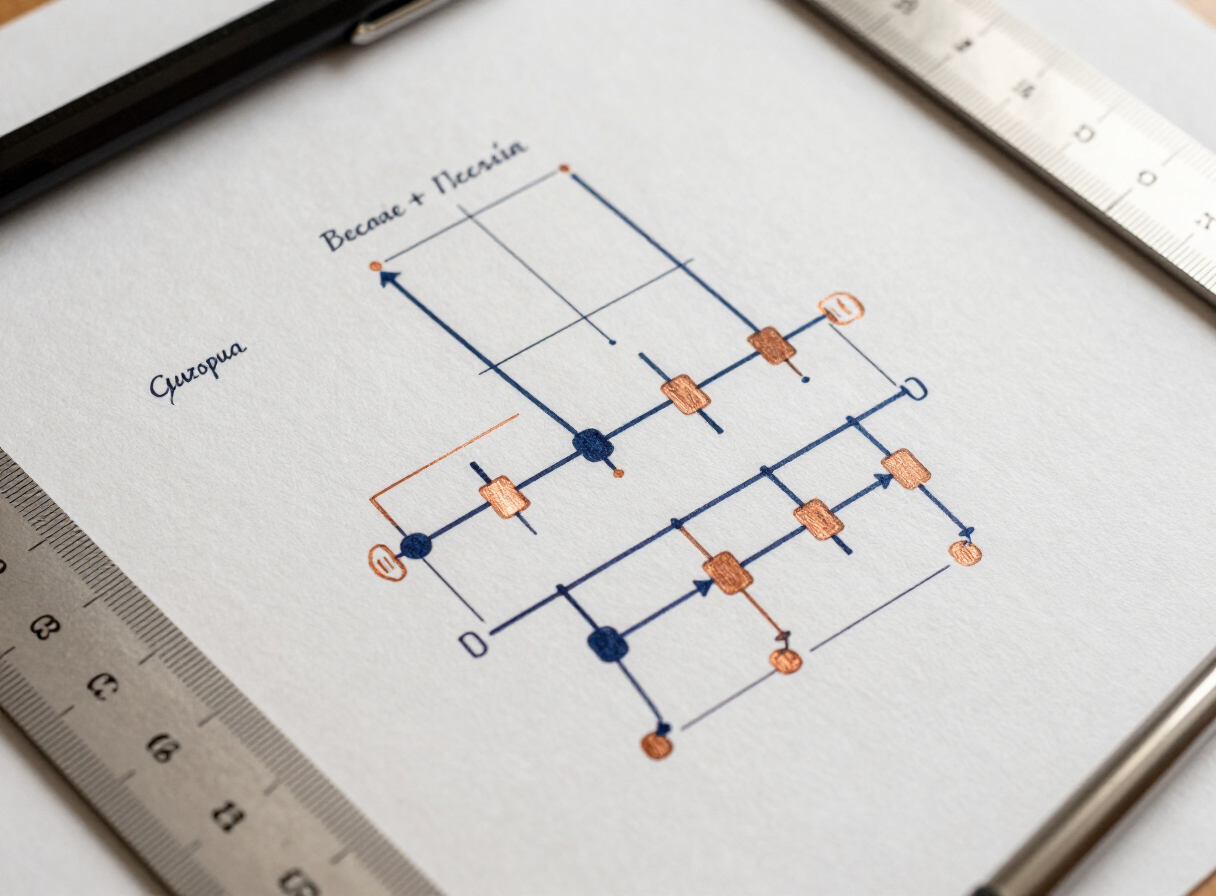 Engineering single-line diagram and power system schematic with copper ink annotations on warm white paper