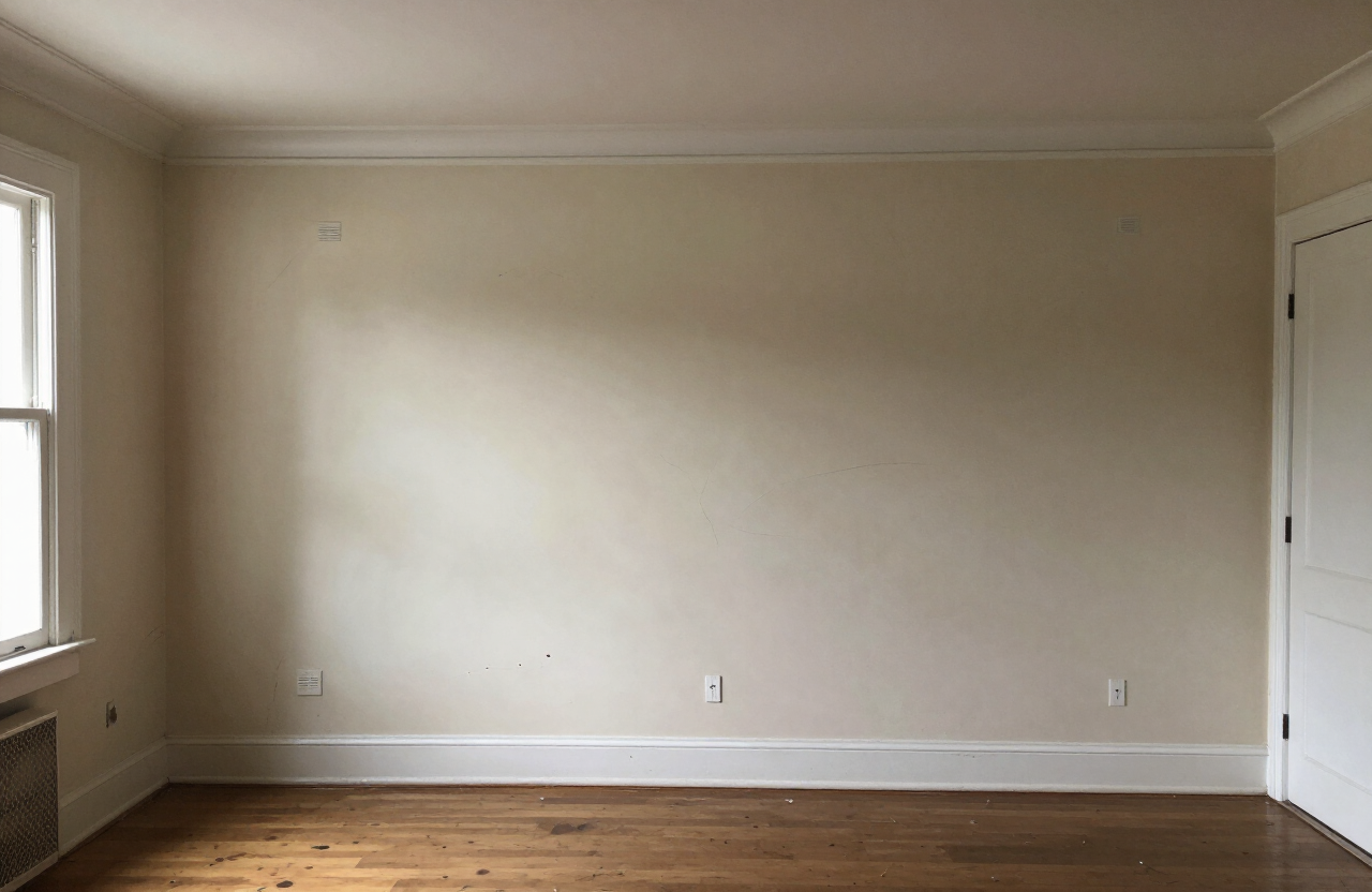 Older Wood-Ridge NJ home living room before interior painting with dated colors and cracked plaster