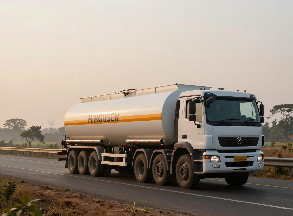 Cryogenic hydrogen tanker on Indian highway