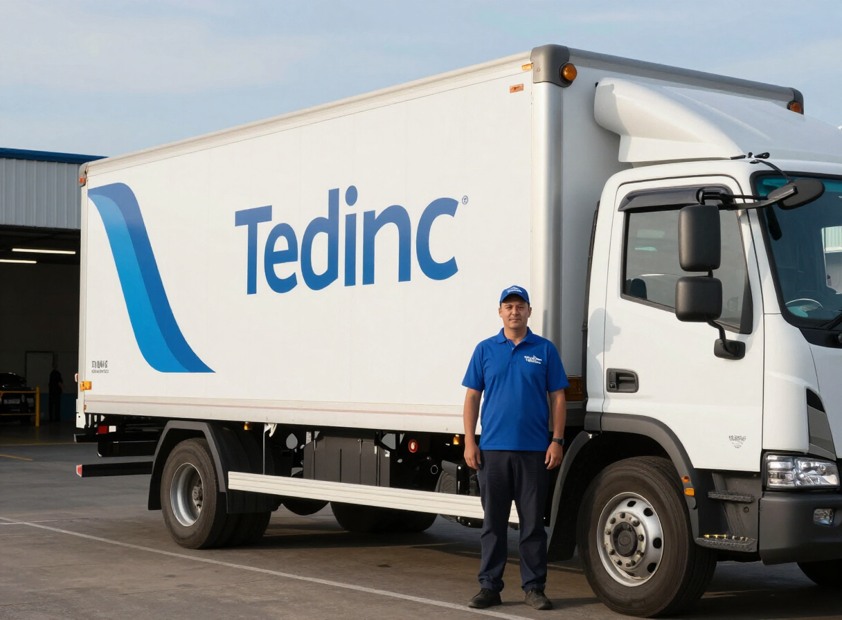 Transport team with branded vehicles and uniforms