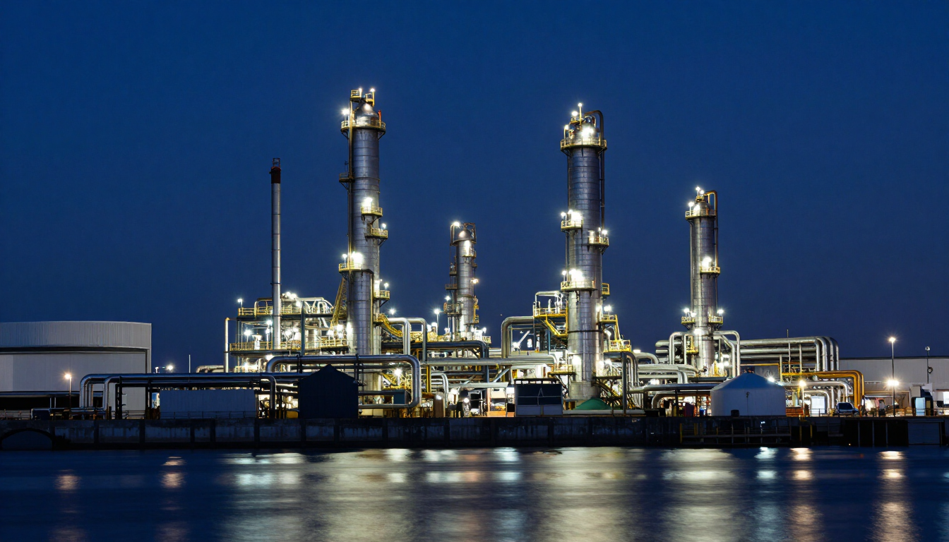 Illuminated refinery at night