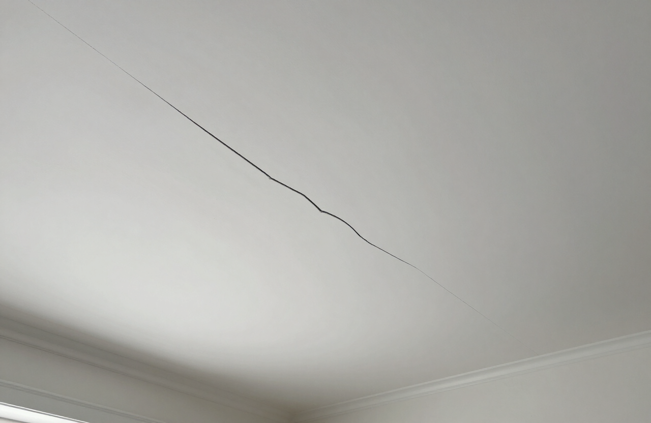 Ceiling crack in an older Palisade Park NJ home before repair