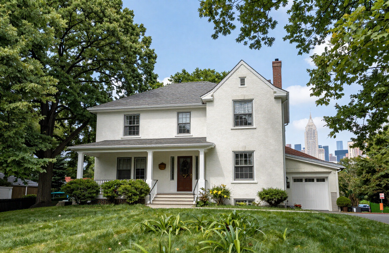 Kennedy Boulevard hilltop home exterior in North Bergen, NJ with NYC skyline views