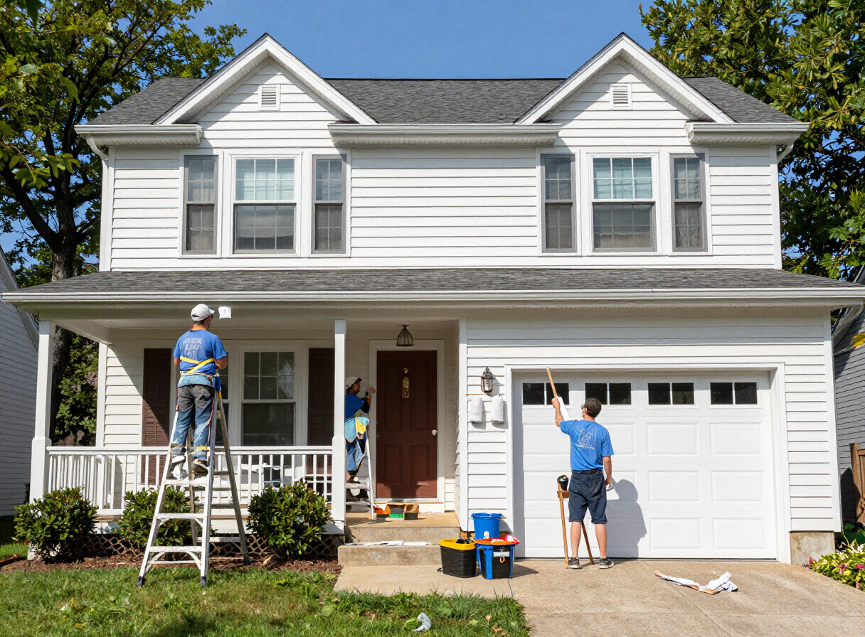 Exterior painting crew at work on a Hasbrouck Heights NJ home