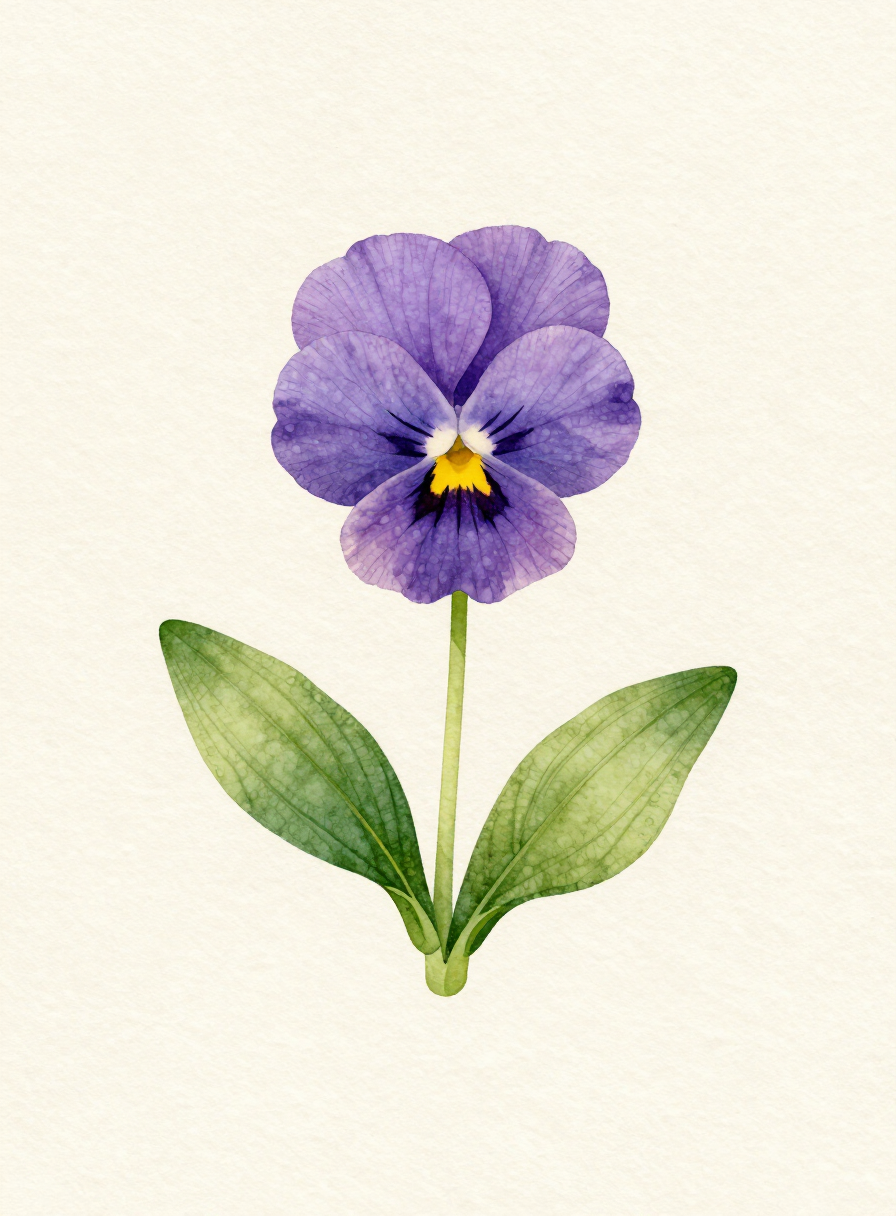 Watercolor painting of a purple Viola