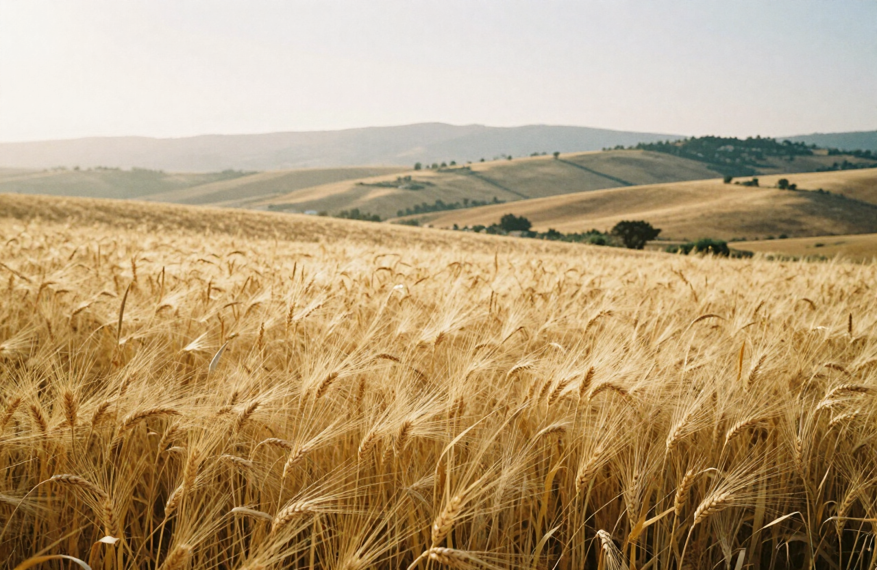 Golden wheat field at first light in the hills of Galilee