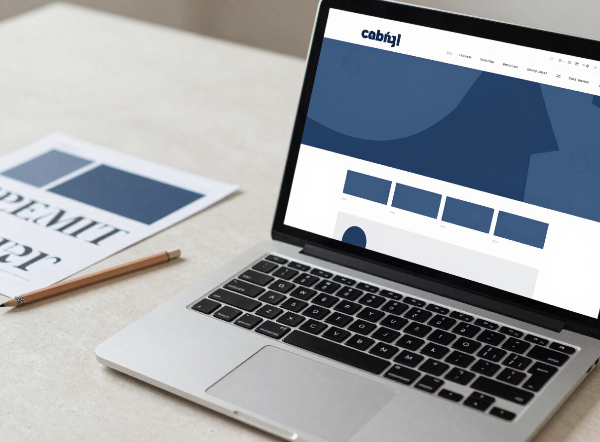 Website layouts and typography samples at a creative workspace