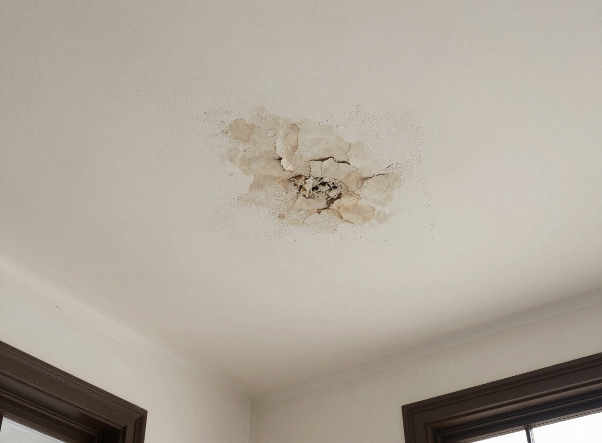 Water-damaged plaster ceiling in a Hoboken NJ brownstone