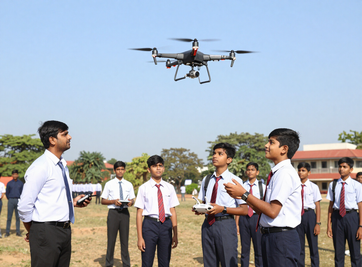 Drone flying session on the school ground