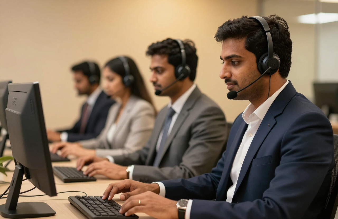 4FACINGS telecalling team working buyer enquiries in a modern Indian office