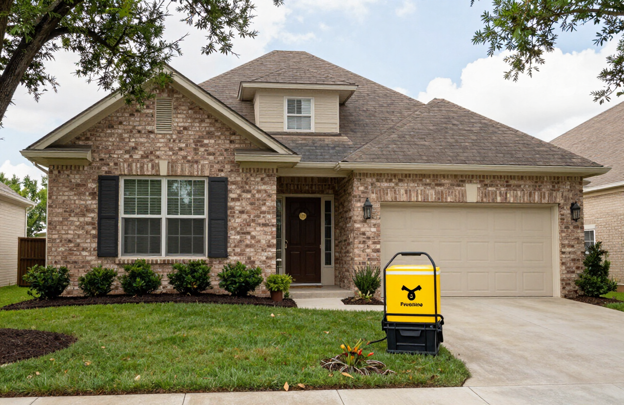 Residential Houston area single-family home exterior with mature landscaping where bee removal service may be needed