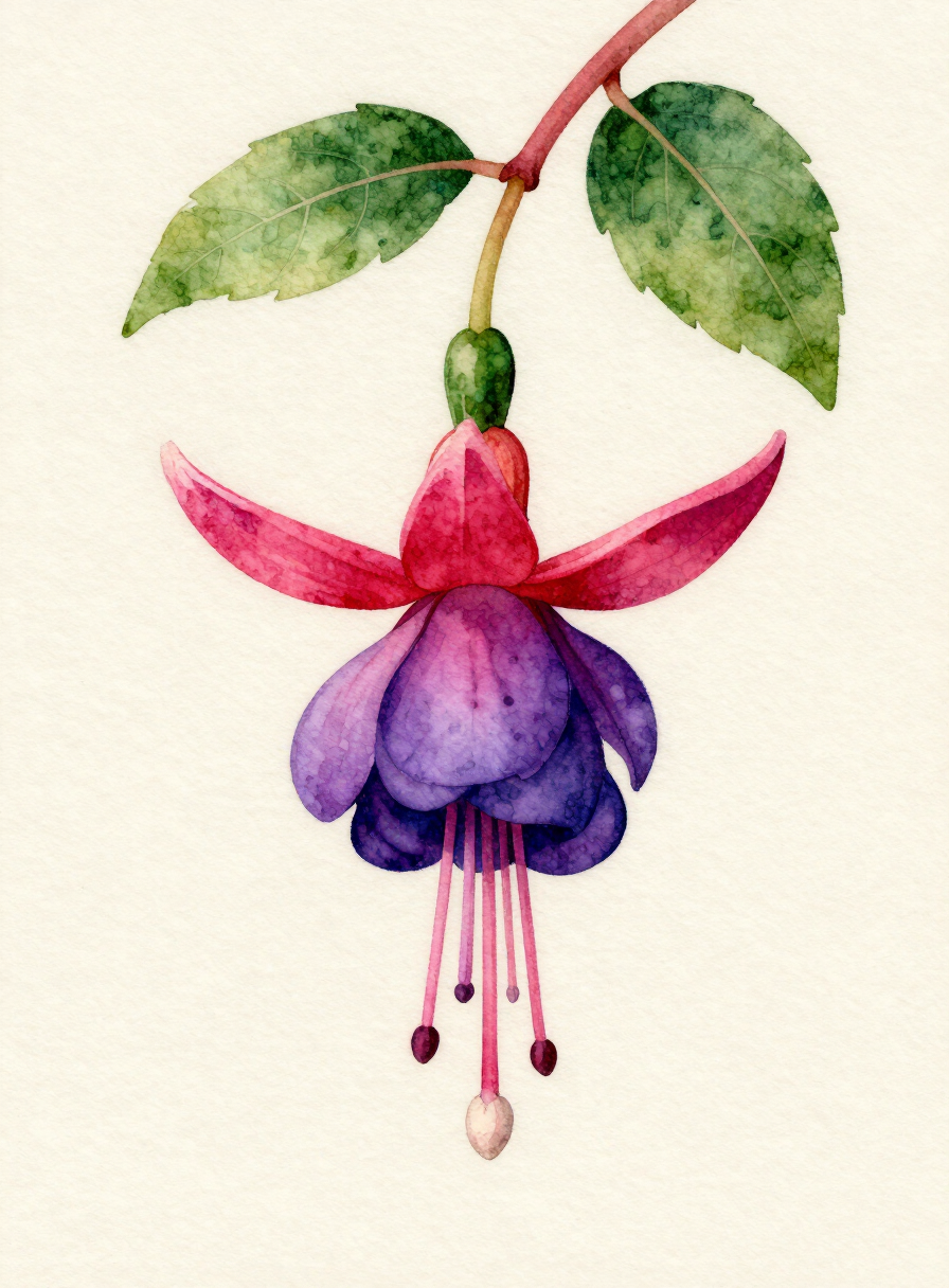 Watercolor painting of a magenta Fuchsia