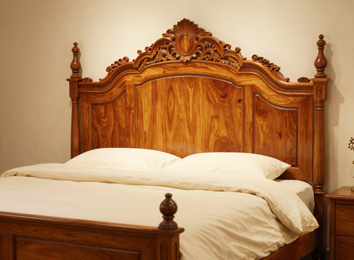 Hand-carved Sagwan teakwood king bed