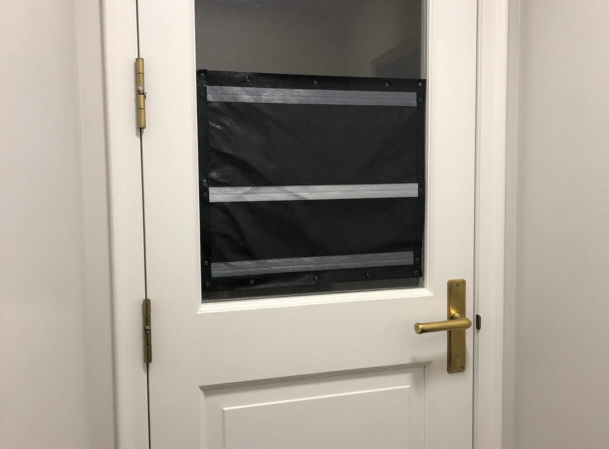 Newly fitted fire-rated door in a residential hallway