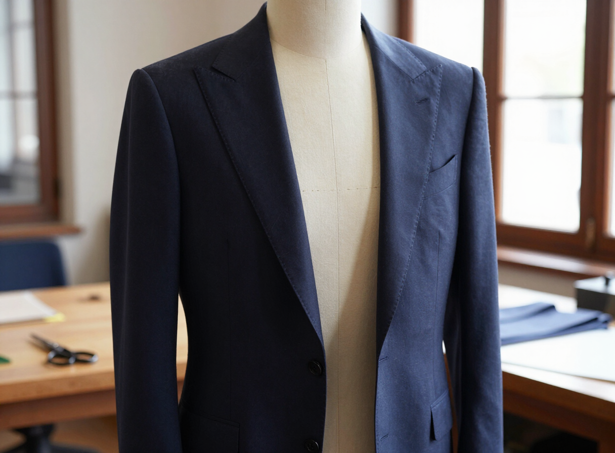 Half-finished suit jacket revealing the horsehair canvas chest piece inside