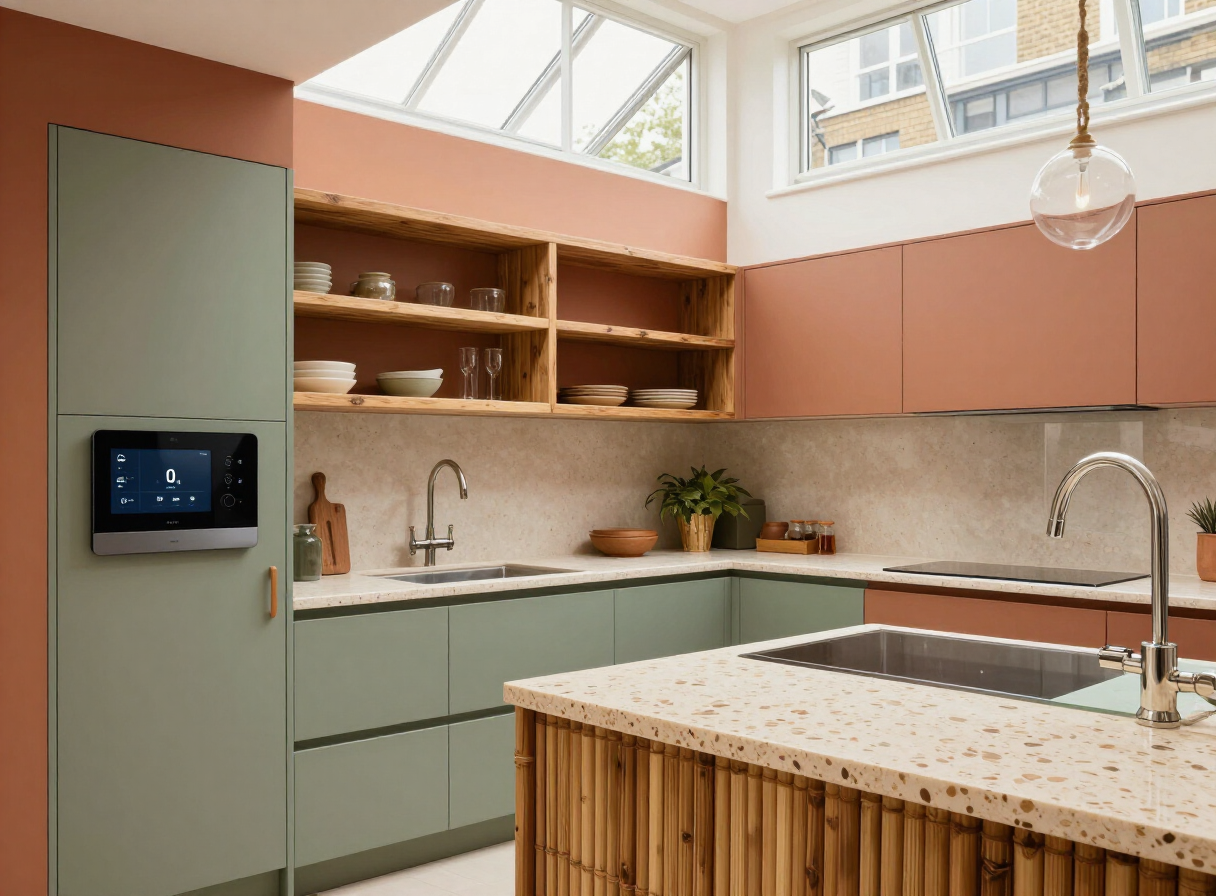 Terrazzo & Reclaimed Oak — Kitchen by HS Kitchens Studio, New York