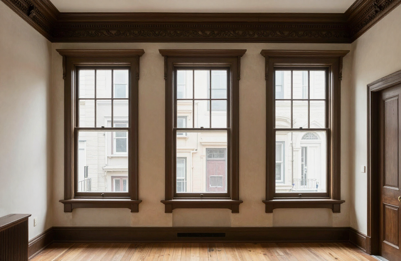 Hoboken NJ brownstone interior with original plaster walls and ornate trim
