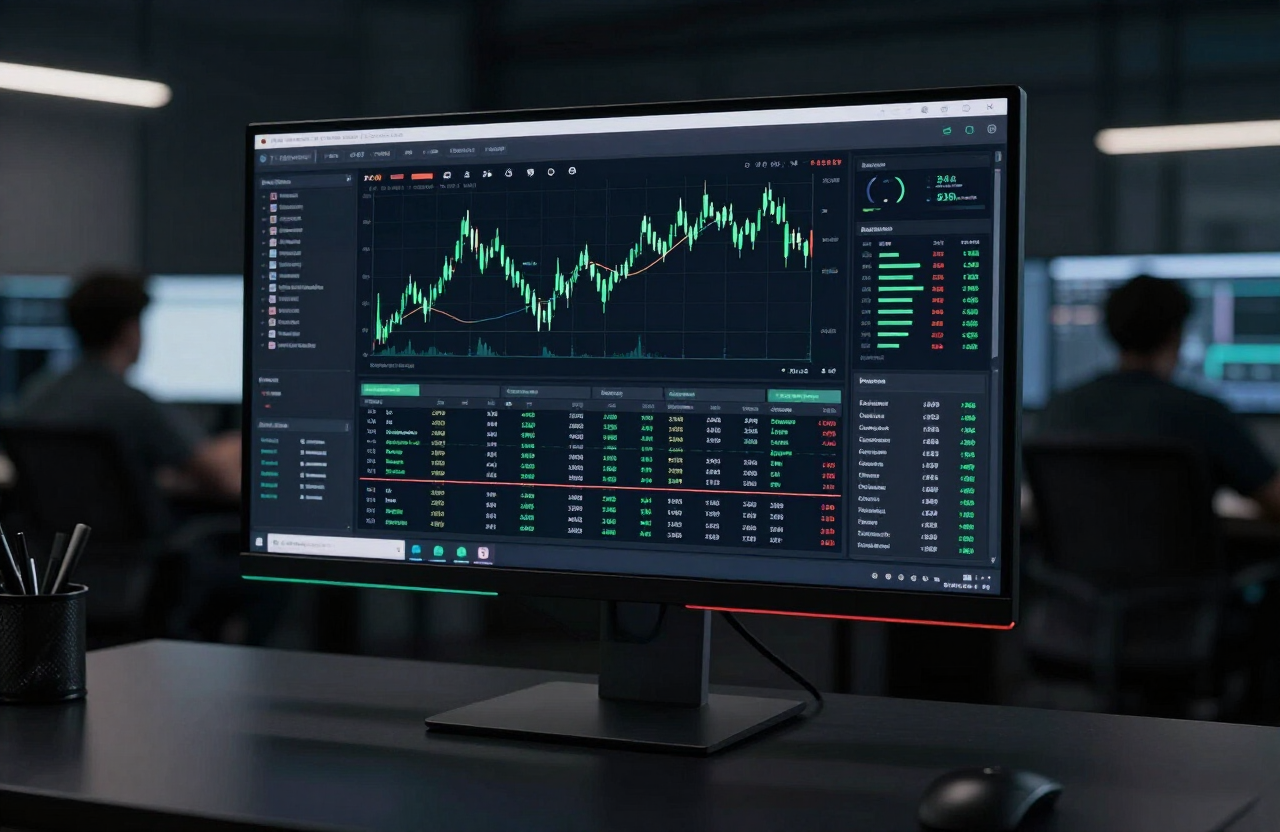 Meridian Web trading platform showing live candlestick charts and market watchlists