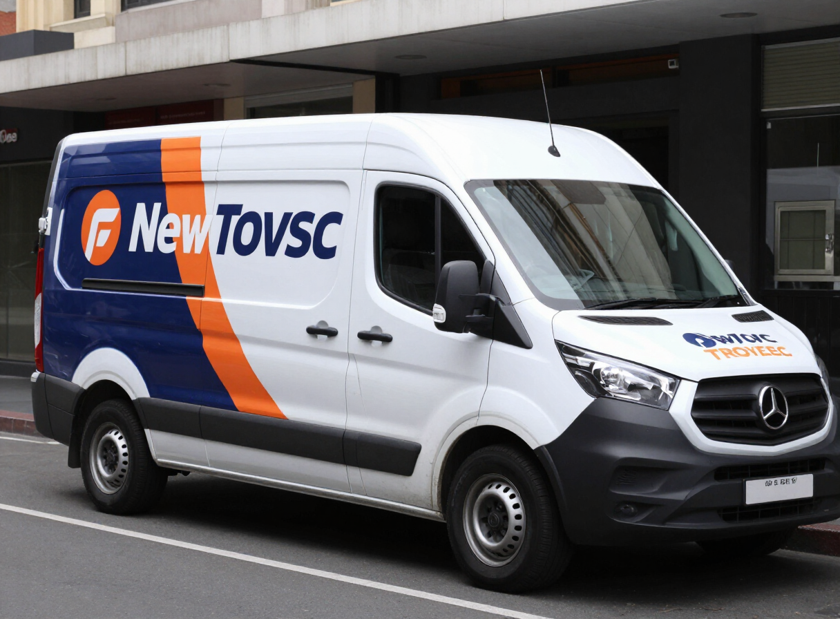 Branded commercial vehicle fleet with vinyl graphics