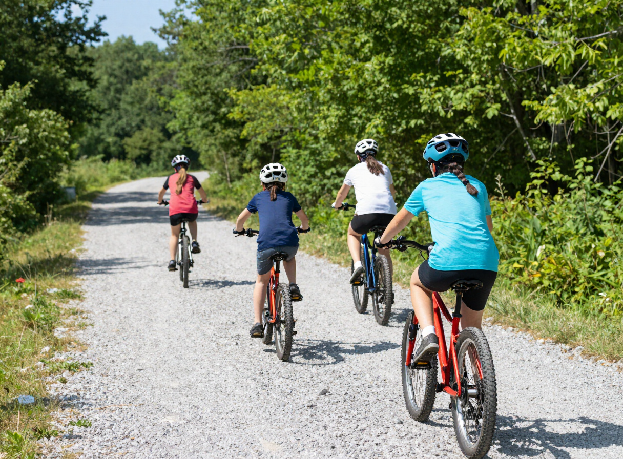 Family cycling on the New River Trail near Draper, Virginia