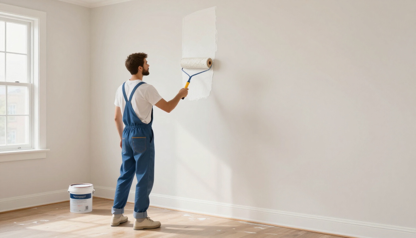 Illustrative painter rolling fresh premium paint onto a smooth plaster wall inside an Englewood NJ home