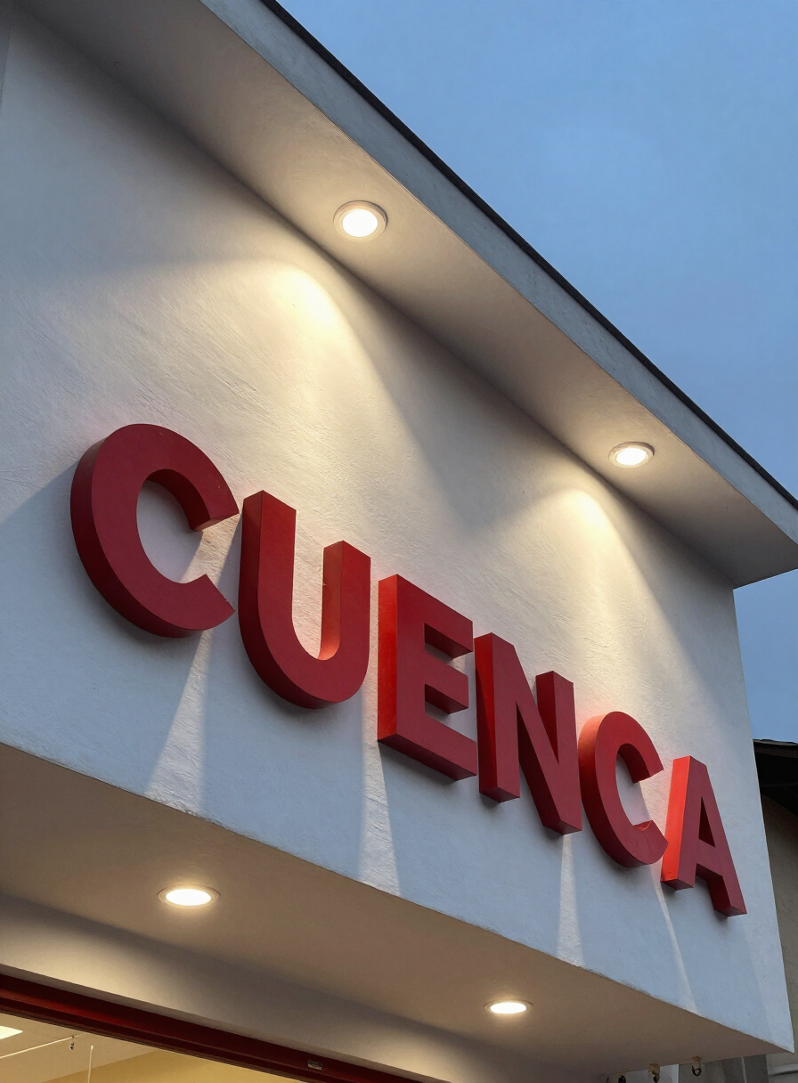 Letras 3D en caucho color rojo con iluminación nocturna