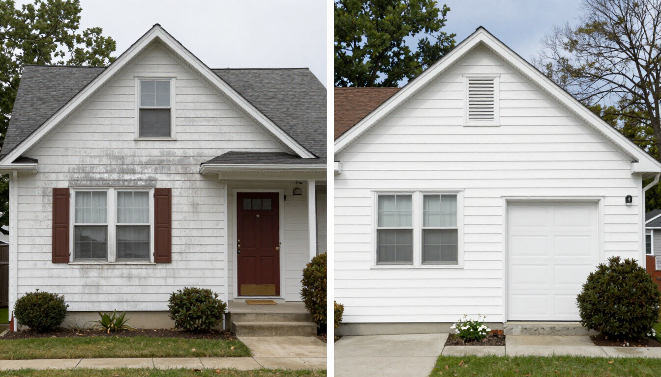 Side-by-side comparison of old grimy paint versus new durable premium paint on a Hasbrouck Heights NJ home near Route 17