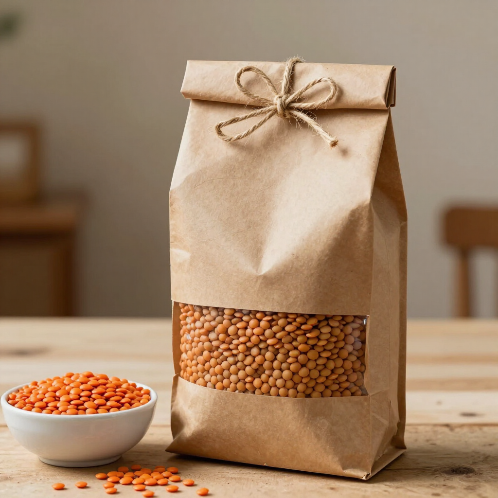 Sacchetto di carta kraft con miscela di lenticchie per zuppa