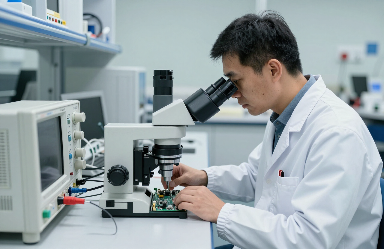 Inspection of a populated circuit board in a quality assurance lab