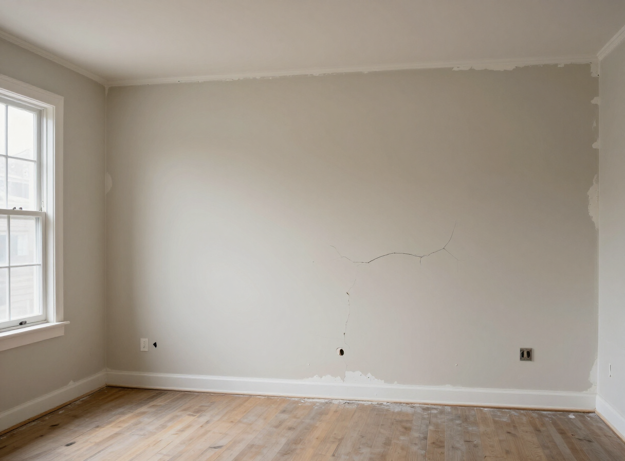 Living room in a North Bergen NJ home before drywall repair and painting