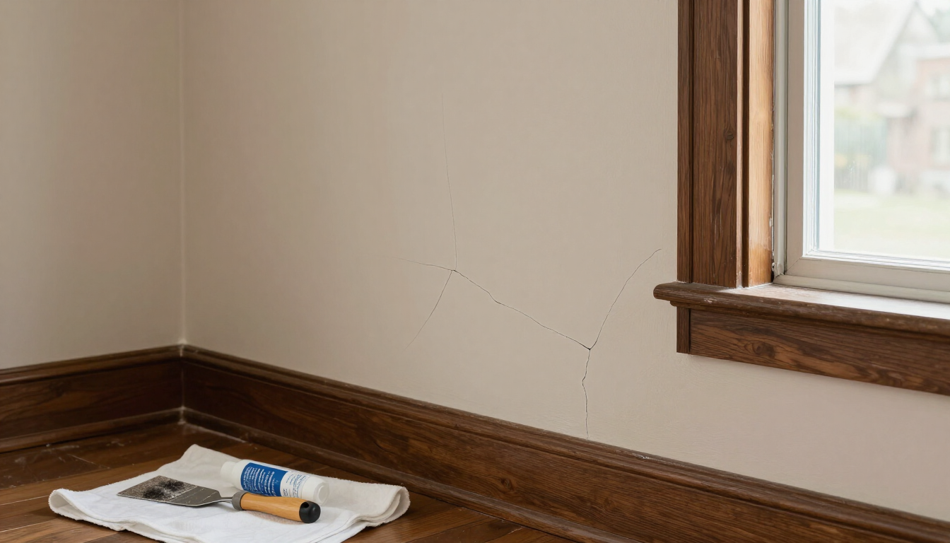 Illustrative image of plaster wall crack repair in an older Northern New Jersey home — not a specific Englewood project