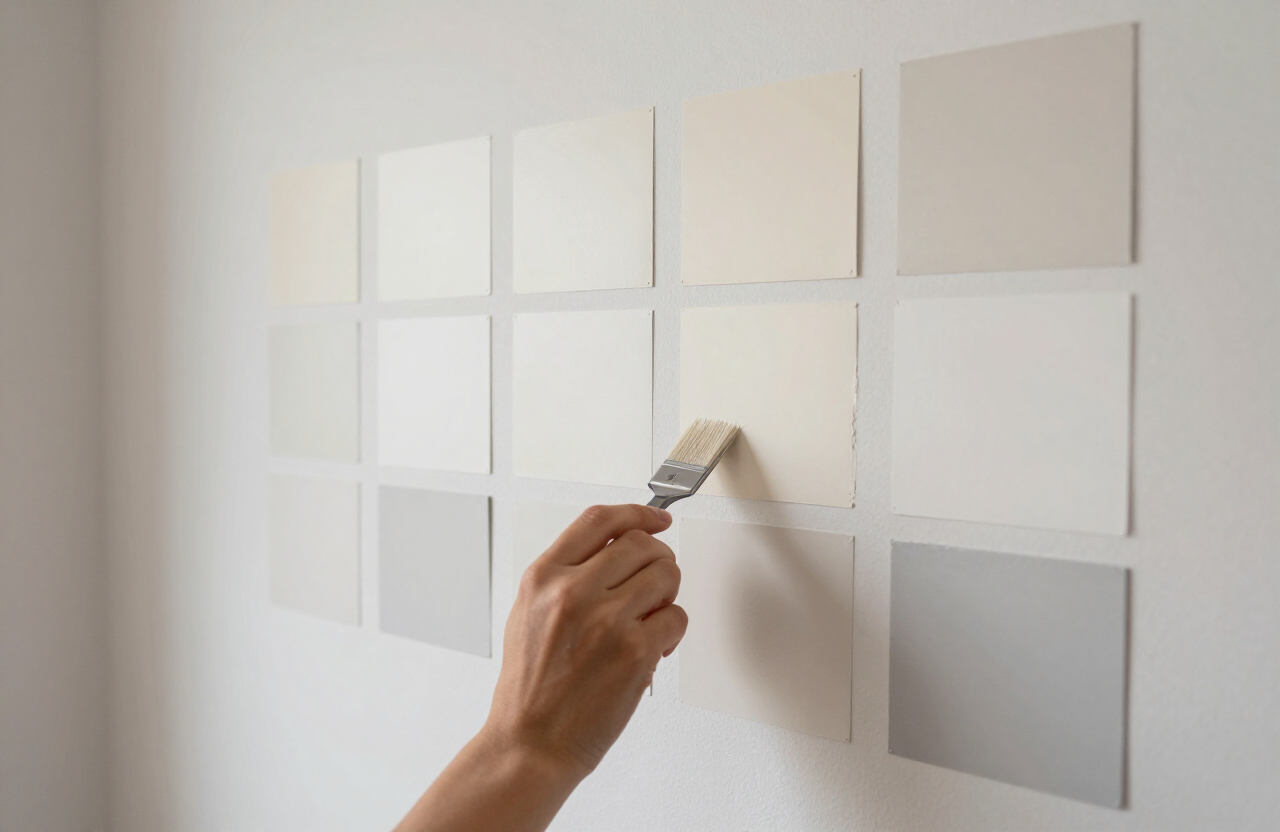 Paint color sample swatches on a wall in a Union City NJ apartment