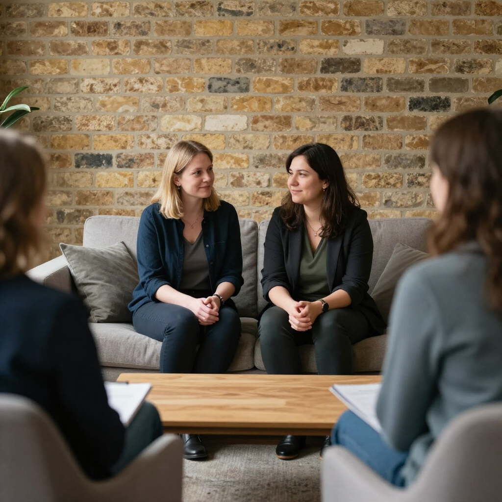 Calm counselling room prepared for couples therapy