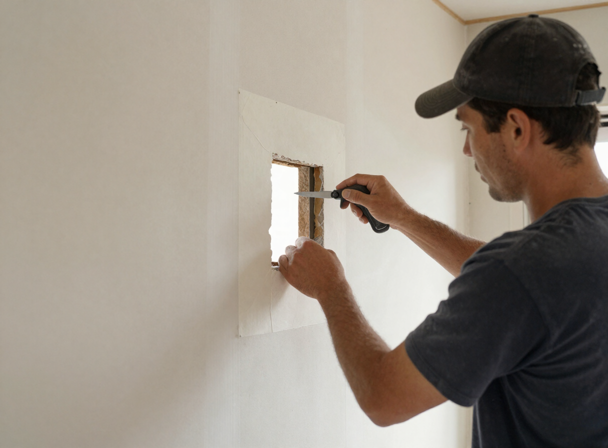 Drywall patching in progress in a Hoboken NJ home