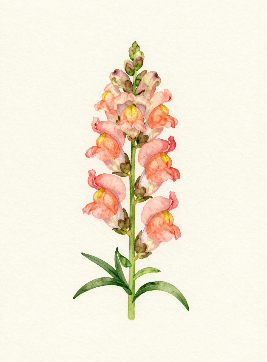 Watercolor painting of a peach Snapdragon