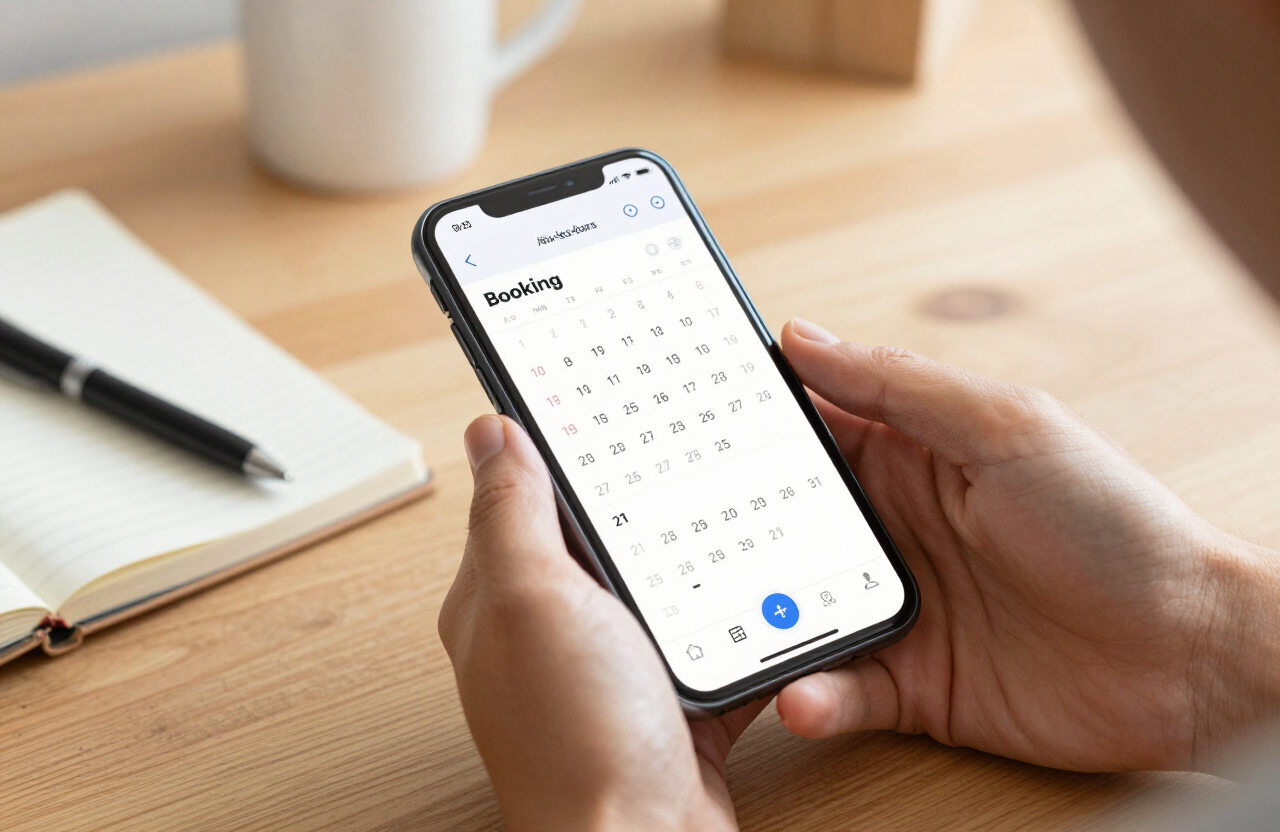 Calendrier de réservation consulté sur smartphone dans un appartement à Aix-les-Bains