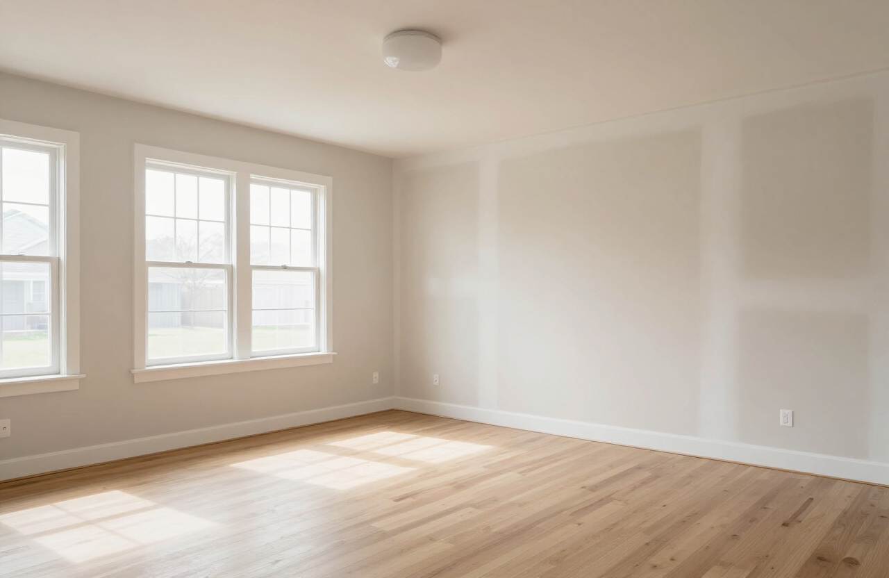 Finished living room in a Palisade Park NJ home after drywall repair and interior painting