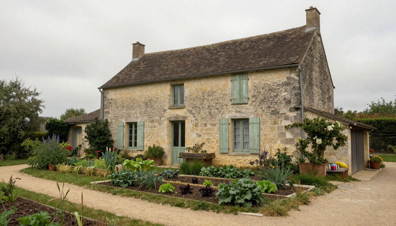 Quiet honey-stone farmhouse with a kitchen garden in rural Périgord, southwestern France
